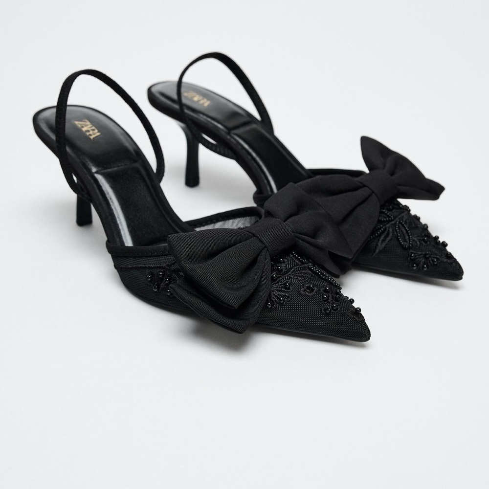 Open Back Bow Mesh Heels